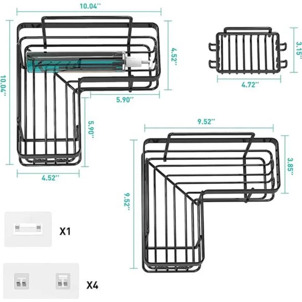 Adhesive Corner Shower Caddy, 3 Pack Organizer Shelf with Soap Holder